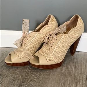 Poetic License peep toe heels with tie up scallop